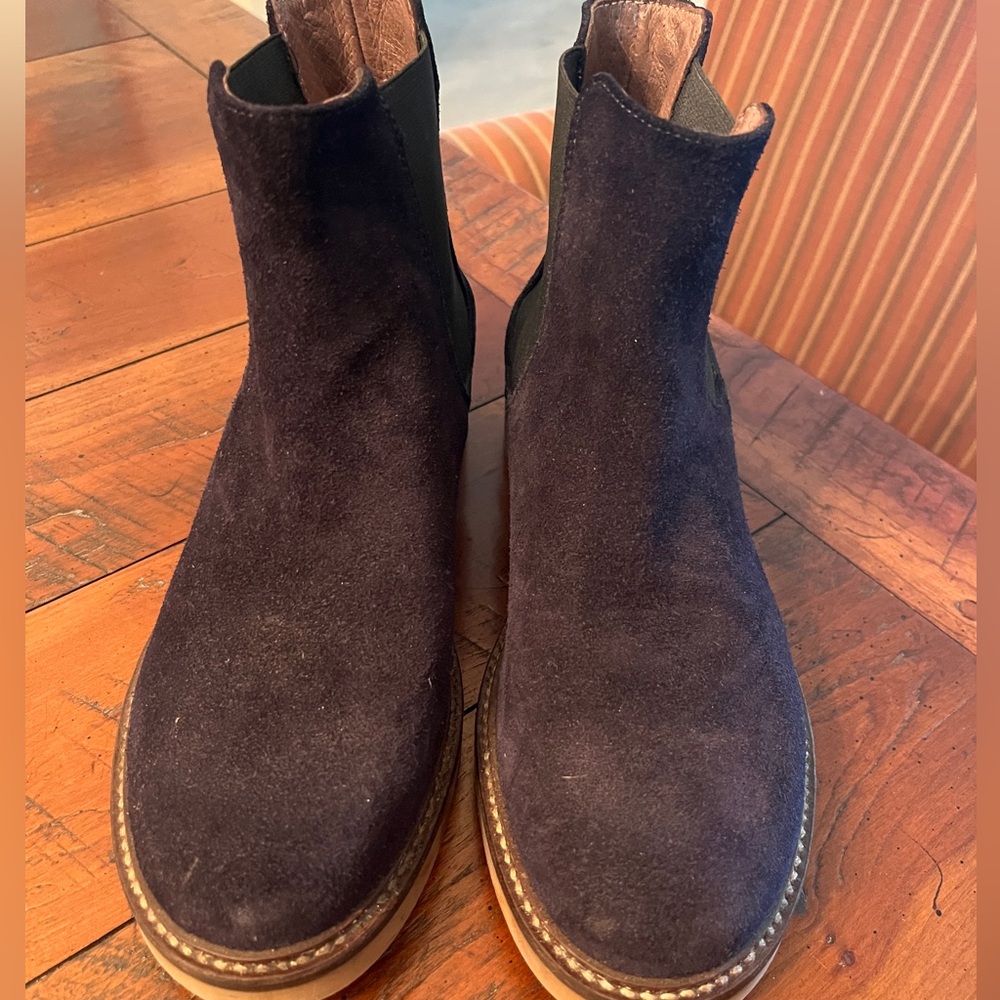 Barneys New York blue suede Chelsea boots